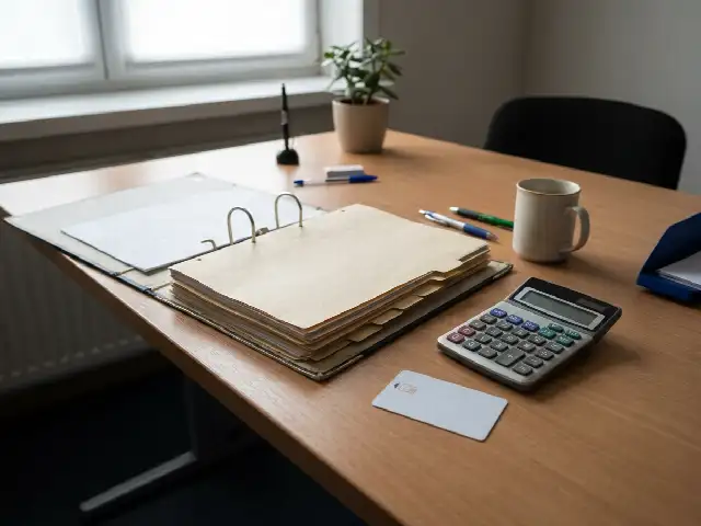 Classeur de paie et carte de paiement sur le bureau d'une PME